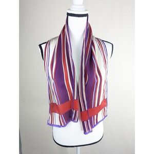 Oscar de la Renta Rectangle SCARF 66x9 Striped Red Purple White‎ Raw Edge